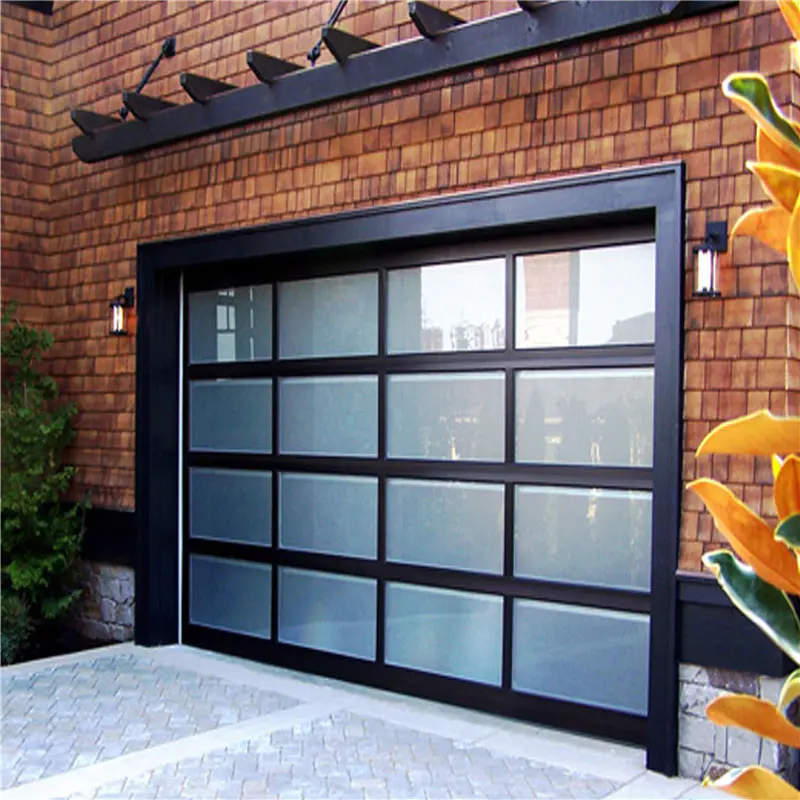 9'W*8'H Overhead lifting Electric Customized Aluminum Sectional Glass Garage Door For House