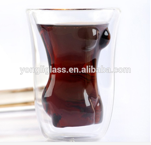 Factory new products female body shaped beer glass,naked glass,double wall woman shape beer glass