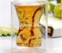 Wholesale thermal double wall glass cup /wine glass cup,women shape beer glass