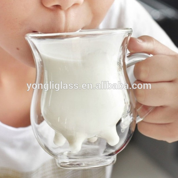 Creative heat-resistant double glass milk cup Fruit juice cow cup, microwave cow milk glass