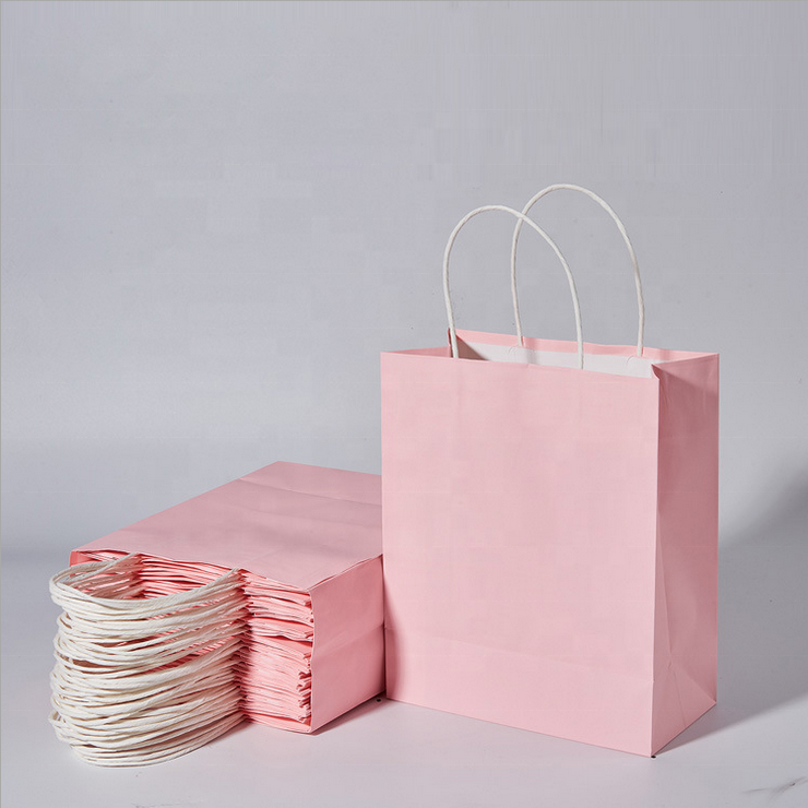 Wholesale Personalized Custom Clothing Store Kraft Paper Blank Pink Shopping Bag Gift Gag