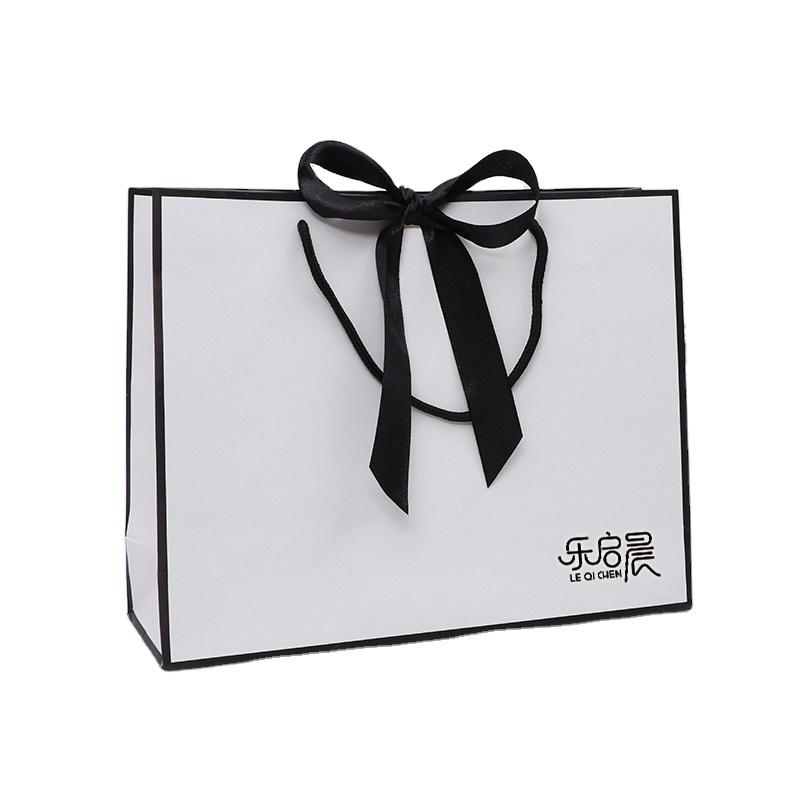 product-Black White Simple Generous 10 X 5 X 13 Custom Size Gift Paper Bags With Handles For Jewelry-1
