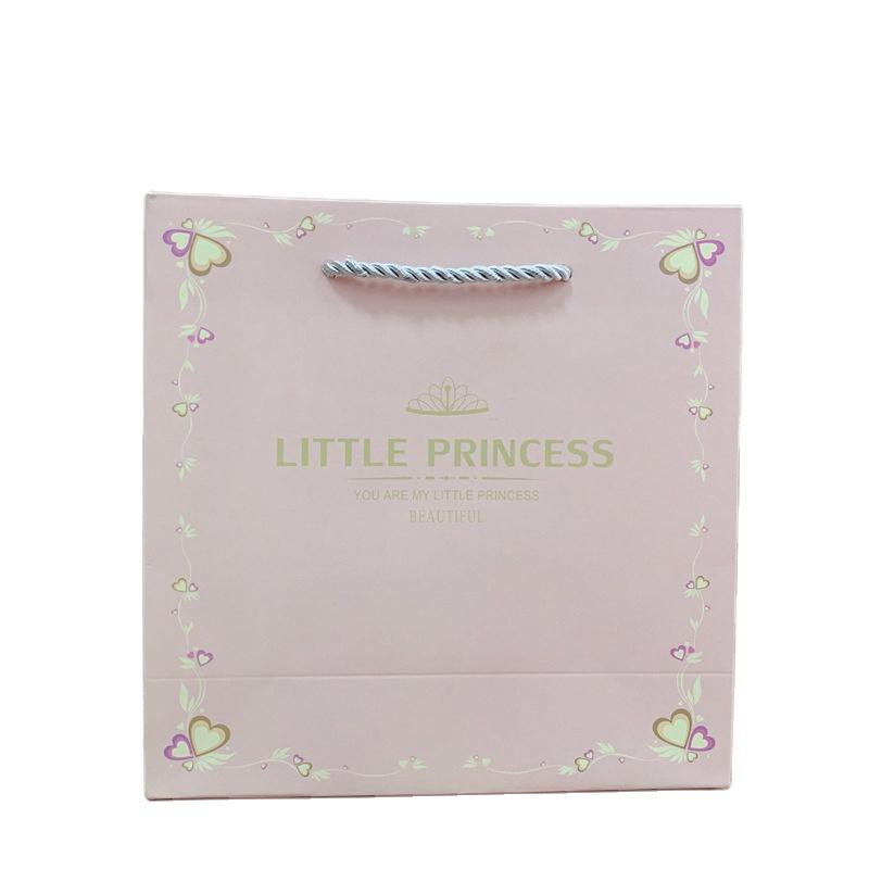 product-Little Princess Little Prince Gold Stamping Custom Design Pink Gift Paper Bag with Handles f-1