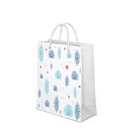 Floral Printed Packaging White Kraft Gift Craft Shopping Paper Bag With Handles