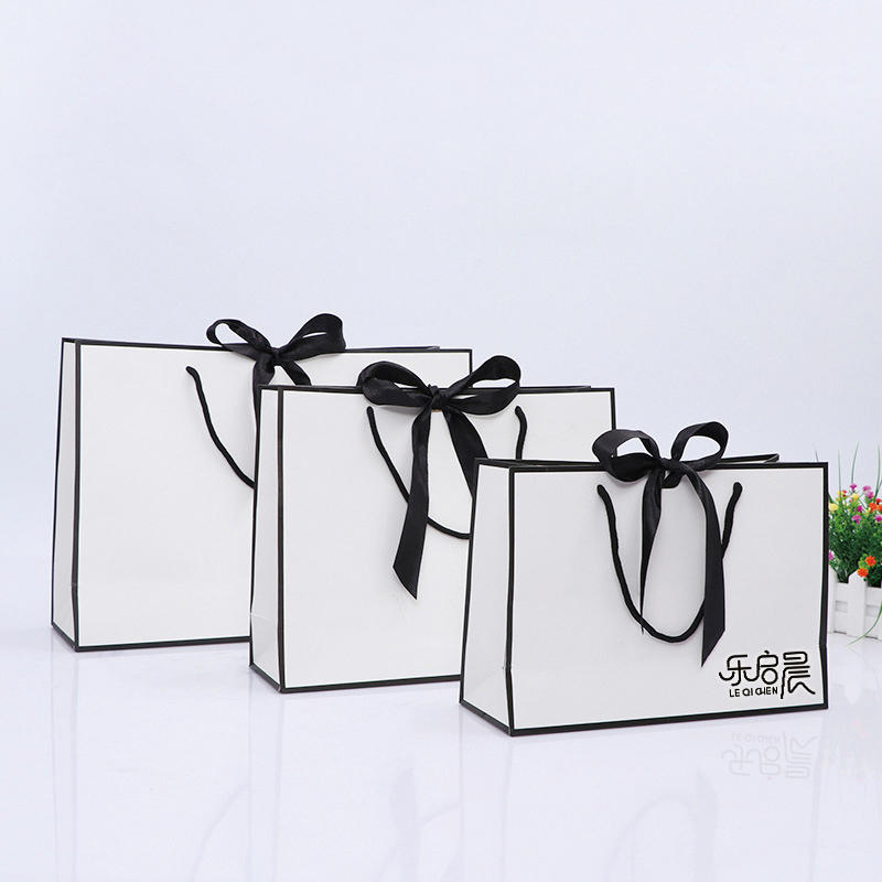 product-High Quality Medium Size White bag BlackBowknot Gift Paper Bags with Custom Logo Print-Dezhe-1