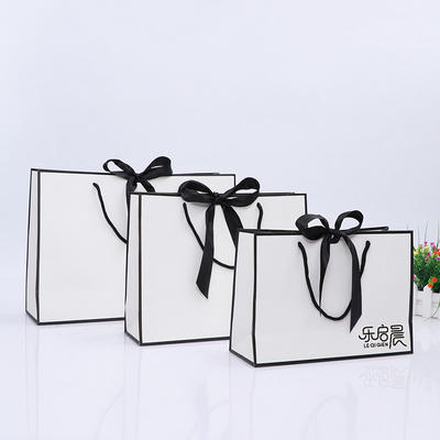 High Quality Medium Size White bag BlackBowknot Gift Paper Bags with Custom Logo Print