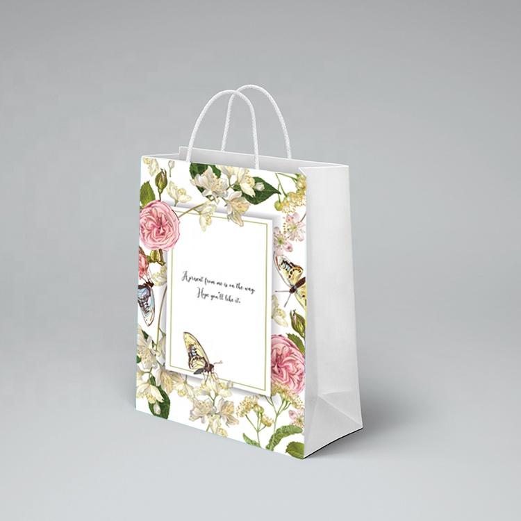 product-Dezheng-Floral Printed Packaging White Kraft Gift Craft Shopping Paper Bag With Handles-img-1
