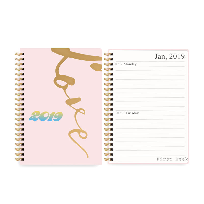 product-A5 Gold Foil Printing Personalized Hardcover Case Bound 2019 Monthly Weekly Daily Planner-De-1