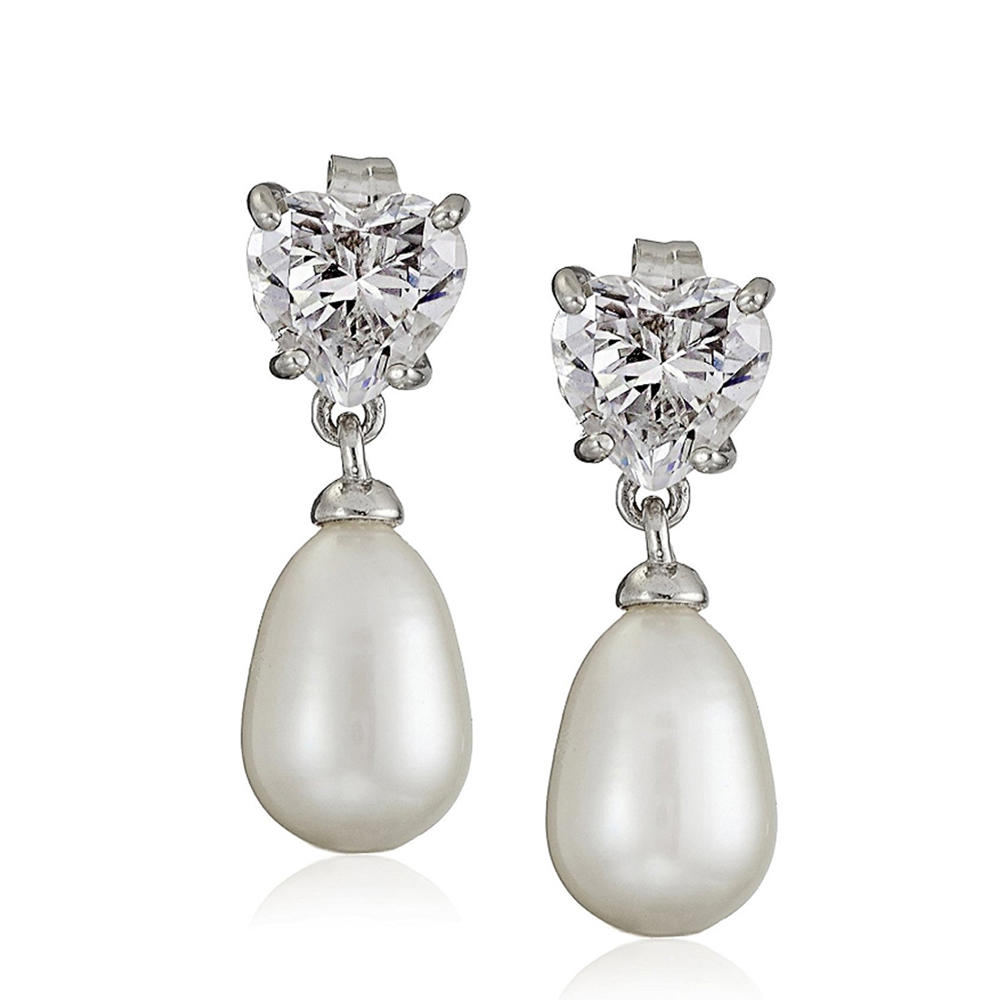 Teardrop shape gemstone silver bijoux faux pearl earrings