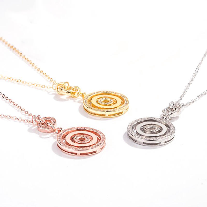 Good Luck S925 Silver Necklace Lady, Custom Charm Rotating Disc Pendant Necklace