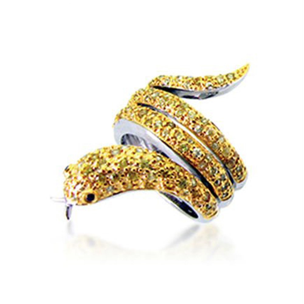 Hot sell 925 silver snake rings with yellow CZ