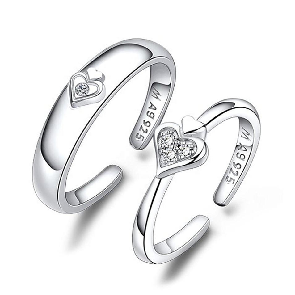 Fresh Heart Half Design Silver Couple Asian Wedding Rings