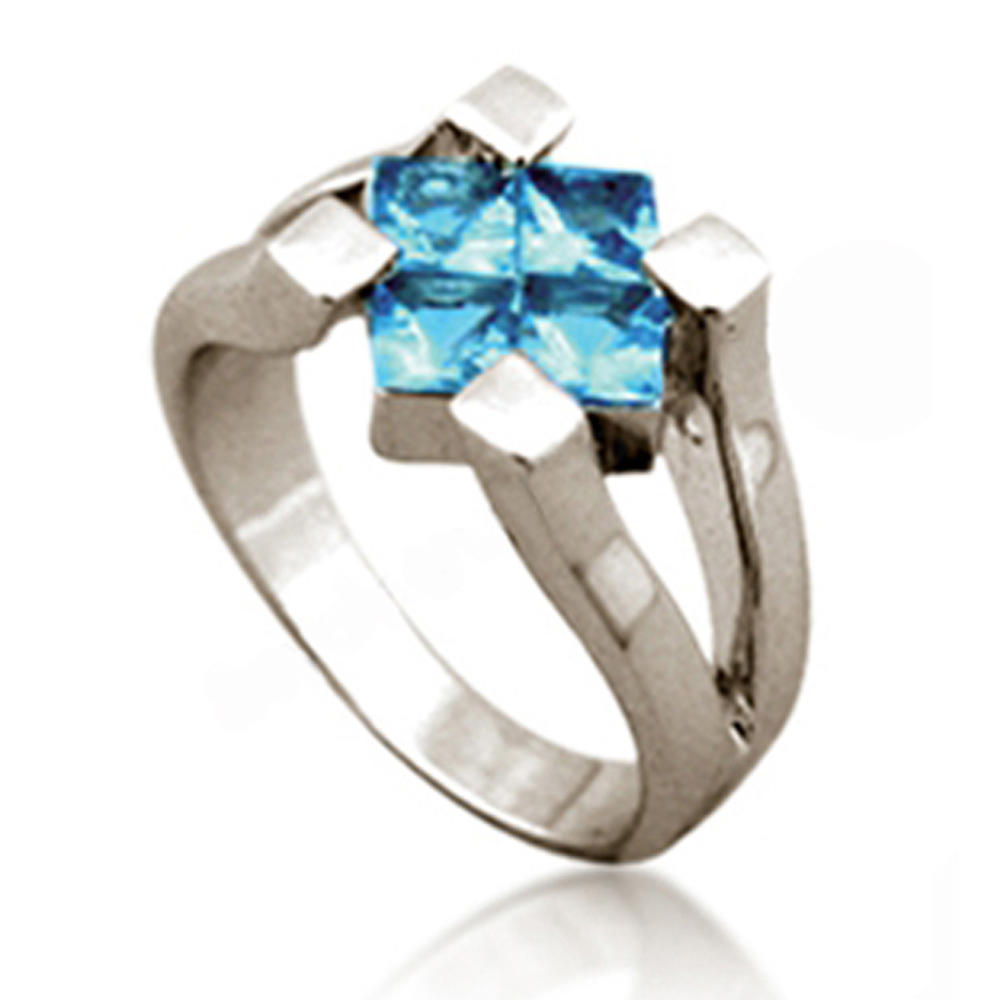 Blue Sapphire Silver Square Stone Solitaire Ring Settings