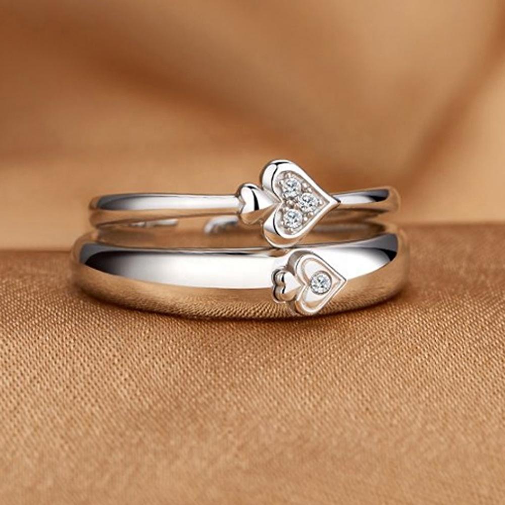 product-BEYALY-Fresh Heart Half Design Silver Couple Asian Wedding Rings-img-2