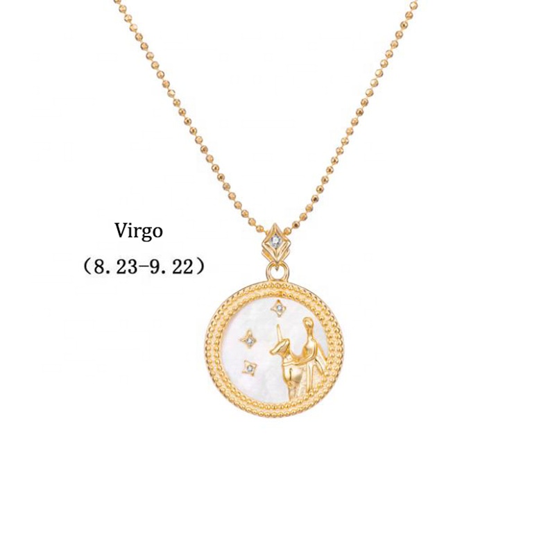 Round Shape Birthday Gift Gold Cz Zodiac Virgo Necklace Design