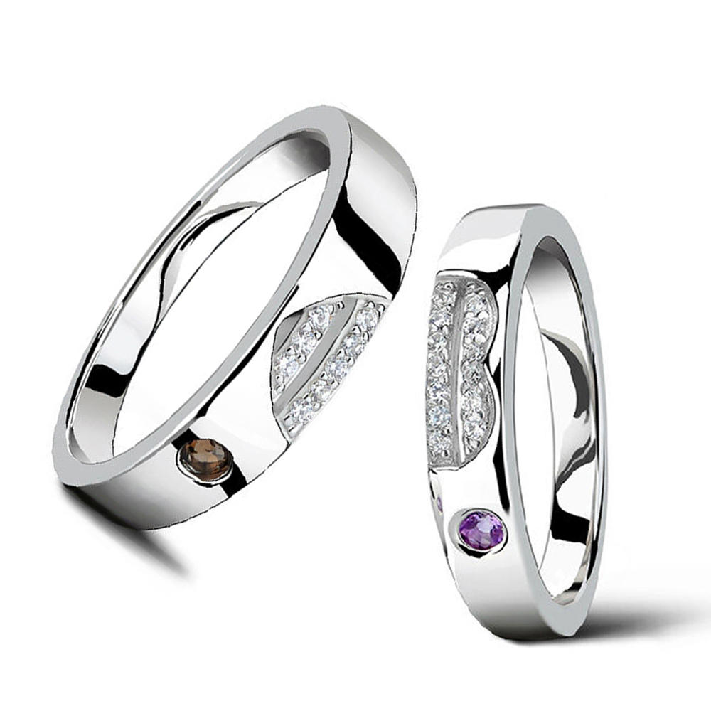 product-Beauty Heart Design Couple Anniversary Silver Solitaire Rings-BEYALY-img-3