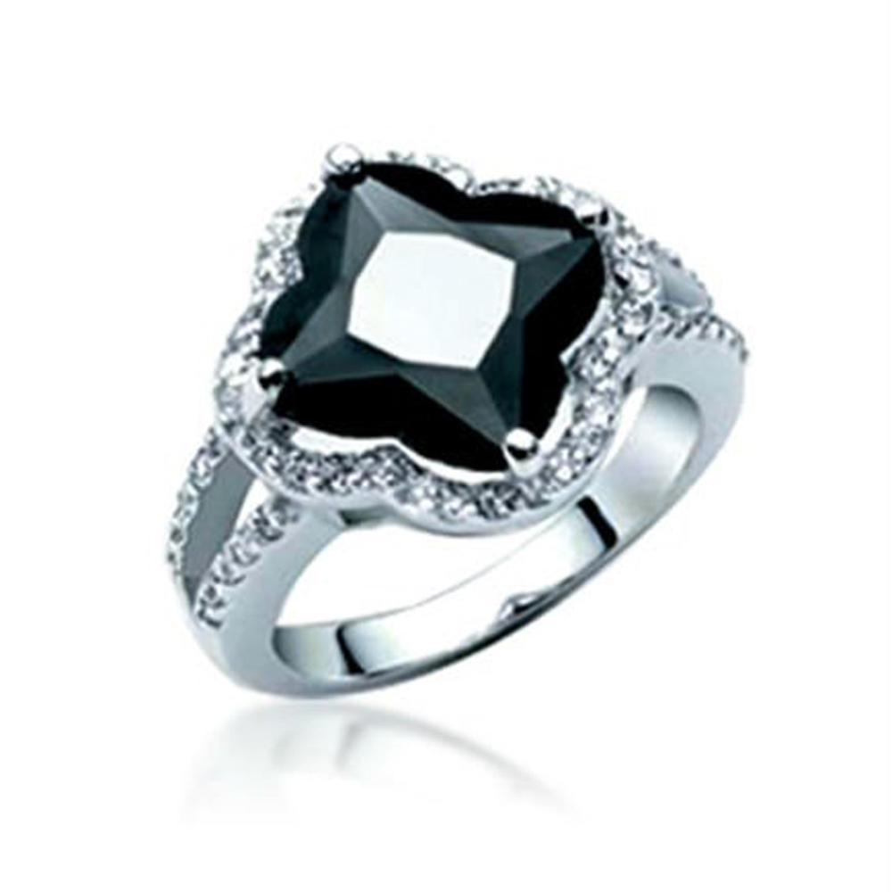 Customized design gemstone girls elegant black silver ring