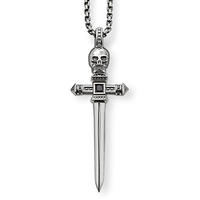 Skull Decor Cross Sword Shape Silver Jewellery Men's Necklace Hiphop