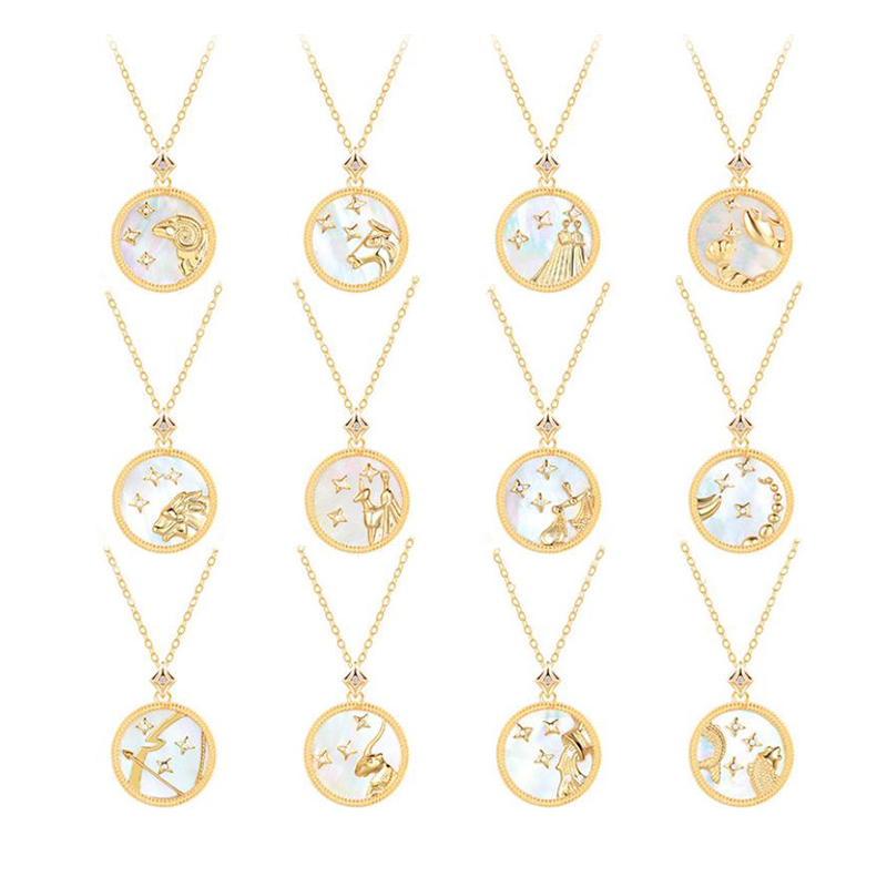 White Shell Star Series Design Zodiac Sign Birthday Necklace Jewelry