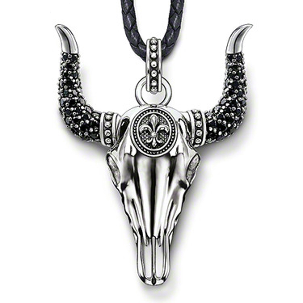 Cow head with saints pattern black shiny silver yiwu necklace