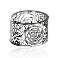 Refined rose flower carved silver jewelry thai bracelet