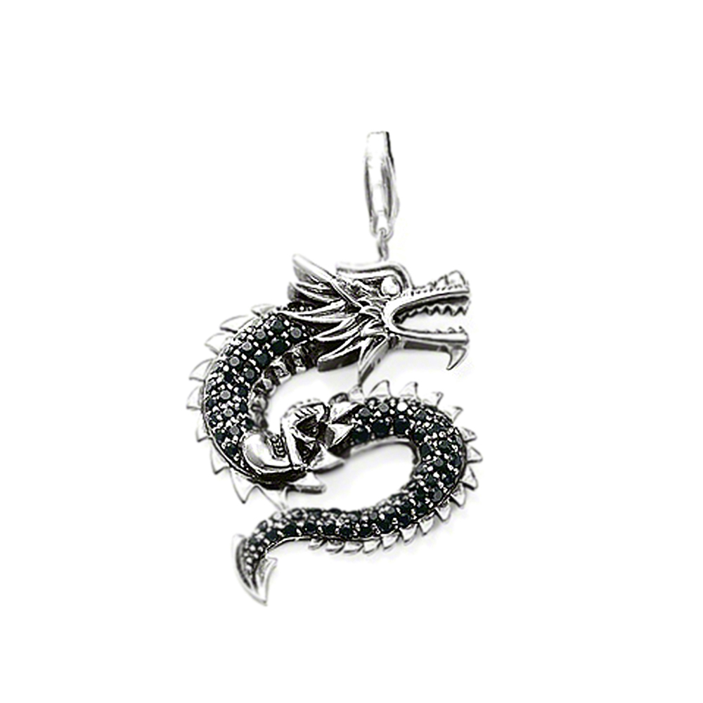 Dragon engraved fashion silver jewellery lariat necklace