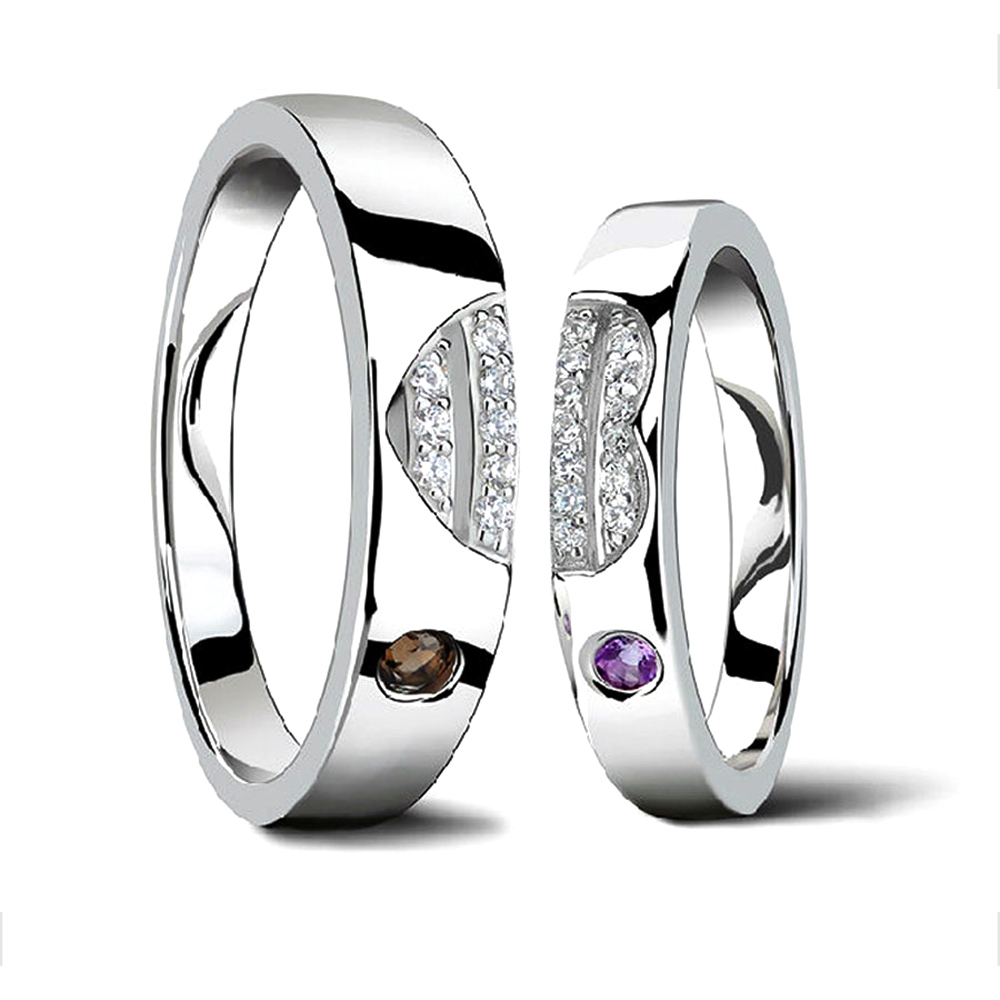Beauty Heart Design Couple Anniversary Silver Solitaire Rings