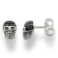 Graceful black onyx silver skull earrings for men