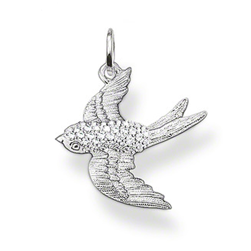 Flying Swallow Pendant Engraved Silver Chunky Chain Necklace