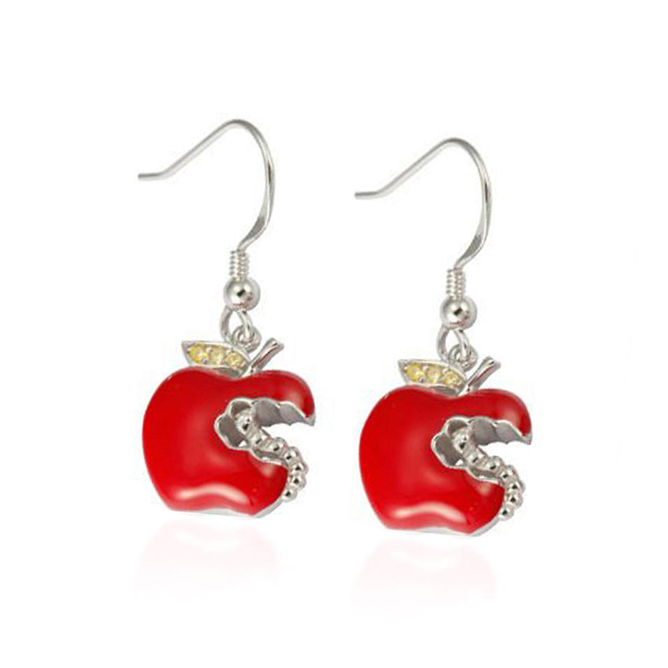 Fashion jewelry red enamel apple-shaped charm hot silver earring