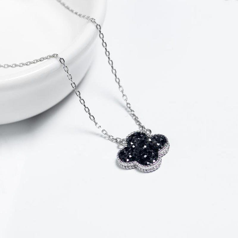 product-BEYALY-Sterling Silver Four-Leaf Clover Necklace, Black Obsidian Silver Four Leaf Clover Pen-2
