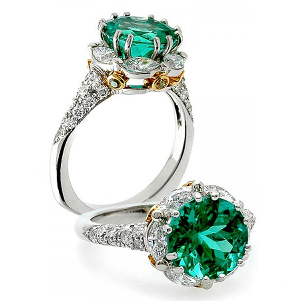 Flower Shape 925 Silver Green Emerald Fantasy Jewelry Ring