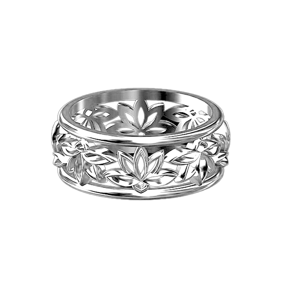 Custom 3D Free Design Lotus Flower Buddhist Symbol 925 Silver Ring