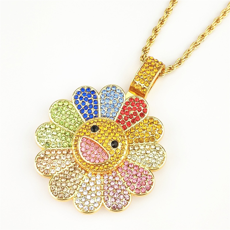 Women's Jewelry Sunflower Shape Bijoux, Rotating Colorful Sunflowers Necklace