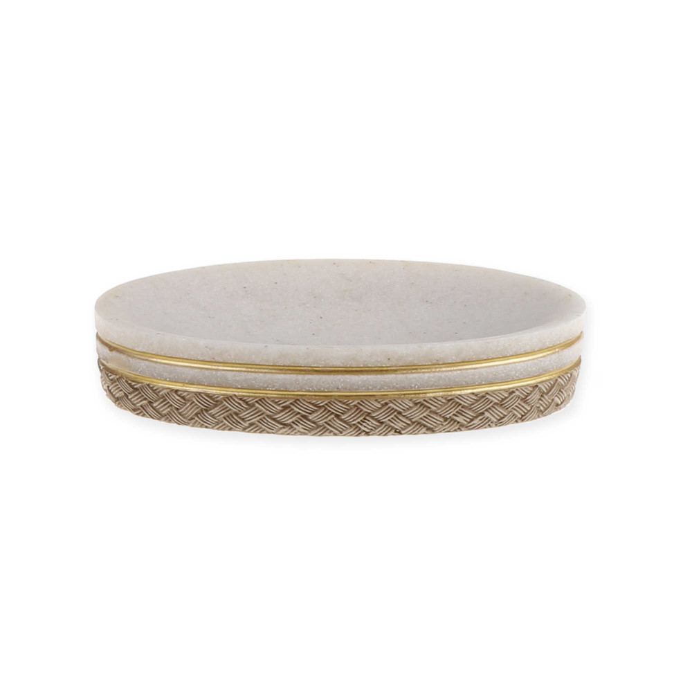 Elegant Beige Sandstone Resin Bathroom Soap Dish with Gold Lines