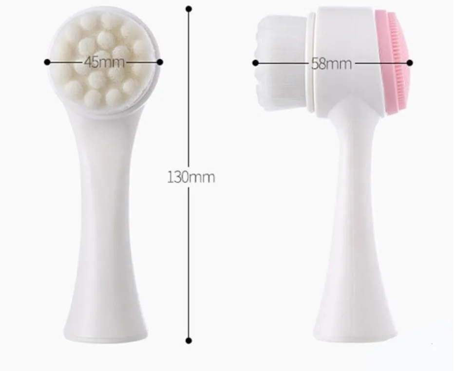 2 in 1 Portable Size 3DFace Cleaning Massage ToolFace Cleansing Silicone Double Sides Facial Brush