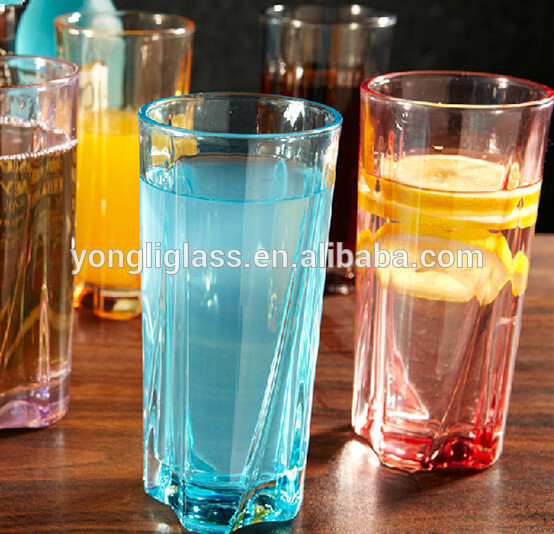 Handcraft transparent colour fancy drinking glass ,unique shape drinking glass