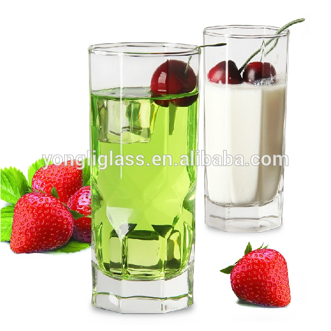 Latest fashion straight Octagon water cup, bar drinking glass tumbler, tall clear juice glass