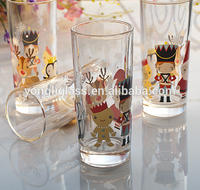 New product transparent 300ml Christmas milk glass, best seller glass cup for soft drinks, Santa Claus & Deer wine glass