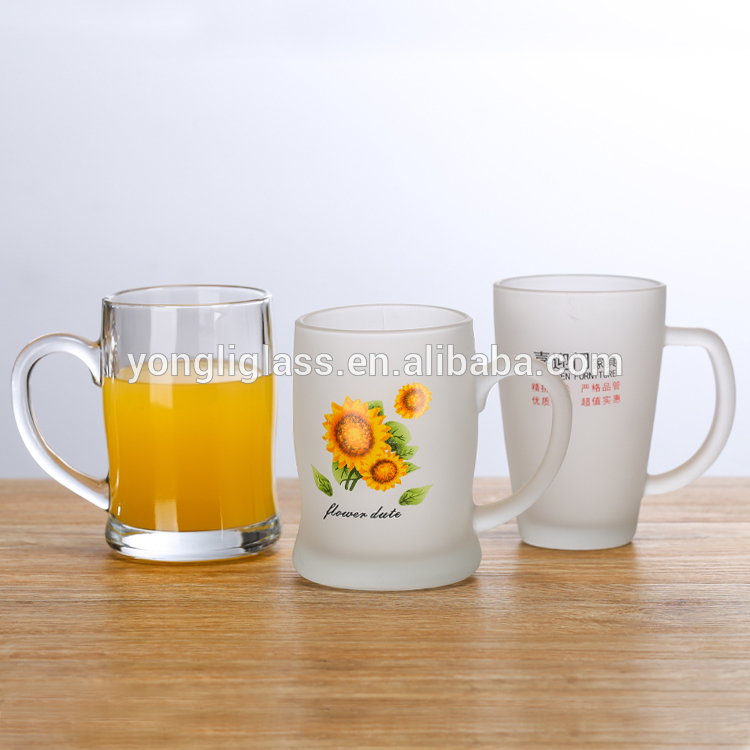 New products sunflowers printed frosted drinking glass, 380ml customized drinking water milk juice beer glass