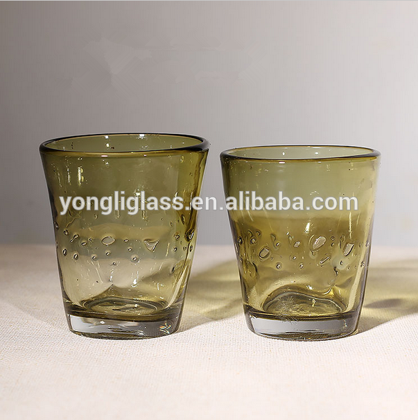 Wholesale coloured drinking glass,bubble glass cup,unique drinking glass