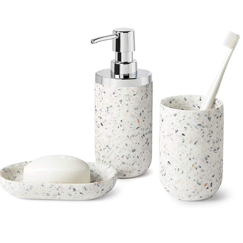 3 pieces Terrazzo White Sand Mixed Resin Bathroom Accessories Sets For Gift