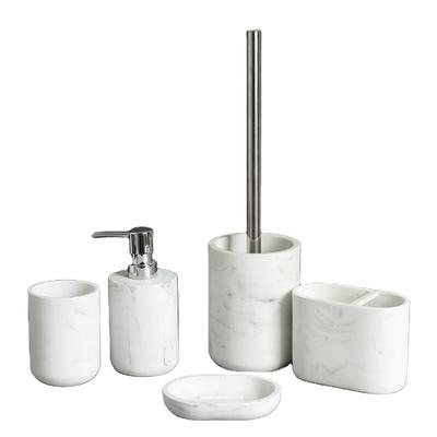 2021 Direct Factory Making 5 Pieces White Marble Effect Resin Bathroom Accessories Set