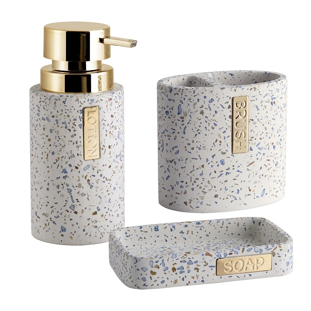 Popular Style 4-Pieces Terrazzo Sandstone Resin Bathroom Accessories Set For Home & Hotel