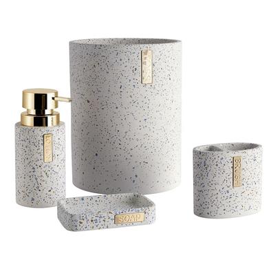 Hot Sale Colors Terrazzo Effect Round Shape Poly resin Bathroom Accessories Set with Soap Dispenser For Hotel or Home
