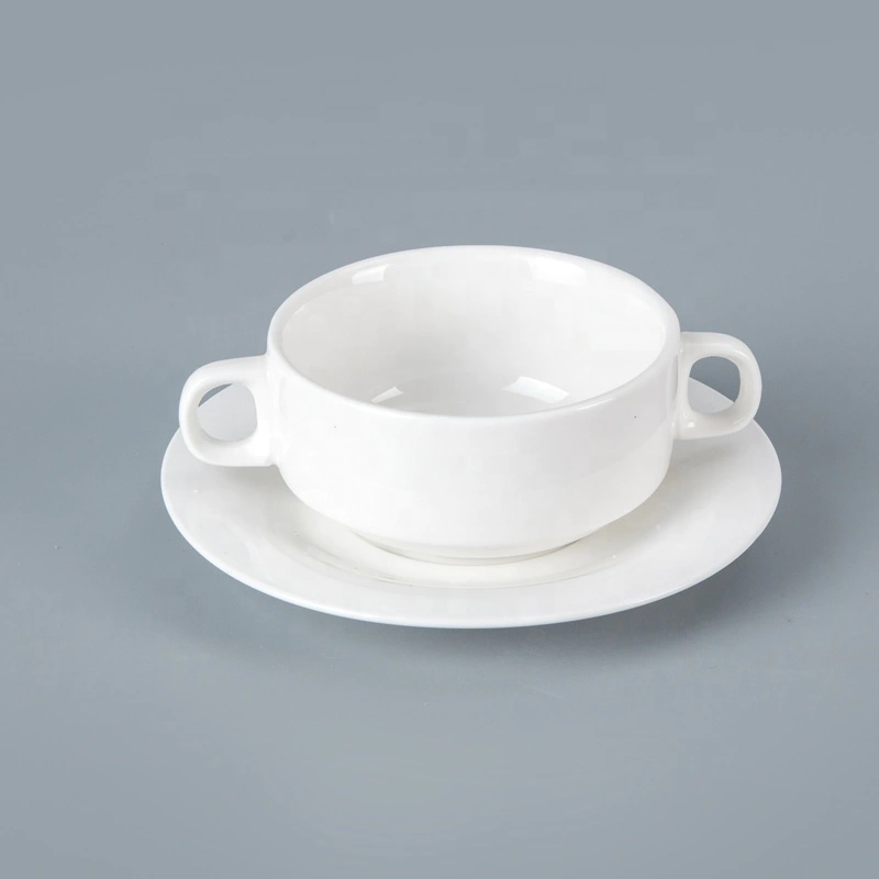 Wholesale Hotel Crockery Restaurant Soup Cup Lugged With Saucer, Dining Ware Soup Cup With Saucer%