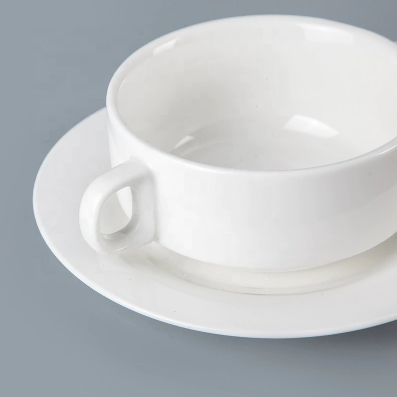 Wholesale Hotel Crockery Restaurant Soup Cup Lugged With Saucer, Dining Ware Soup Cup With Saucer%