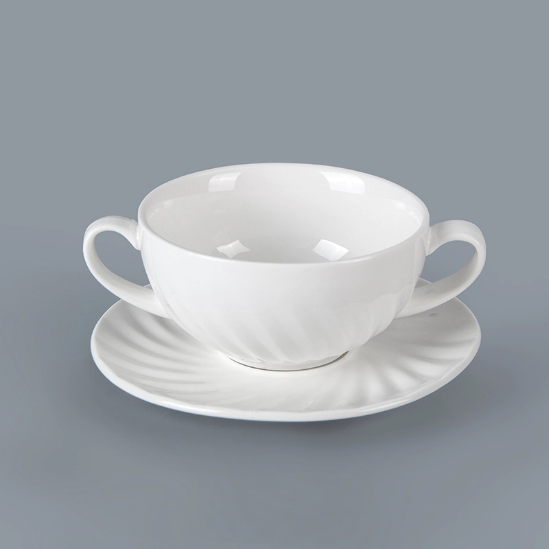 Wholesale porcelain tableware beautifully fractured soup bowls with handles dinner aets ceramics restaurant use coupe soup cup