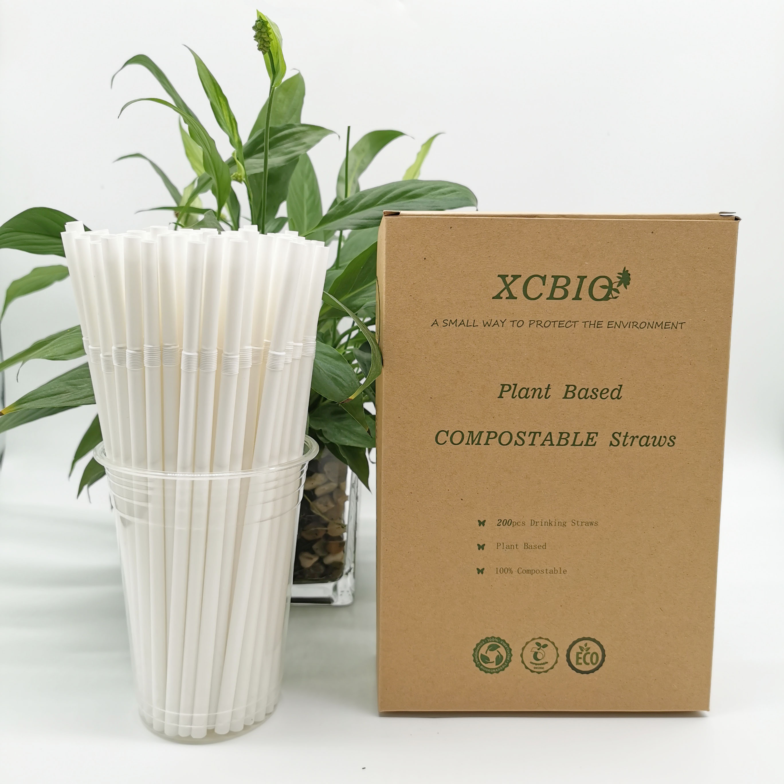 Plant Based 100%Biodegradable Compostable white Curved Drinking Straw for Beverage