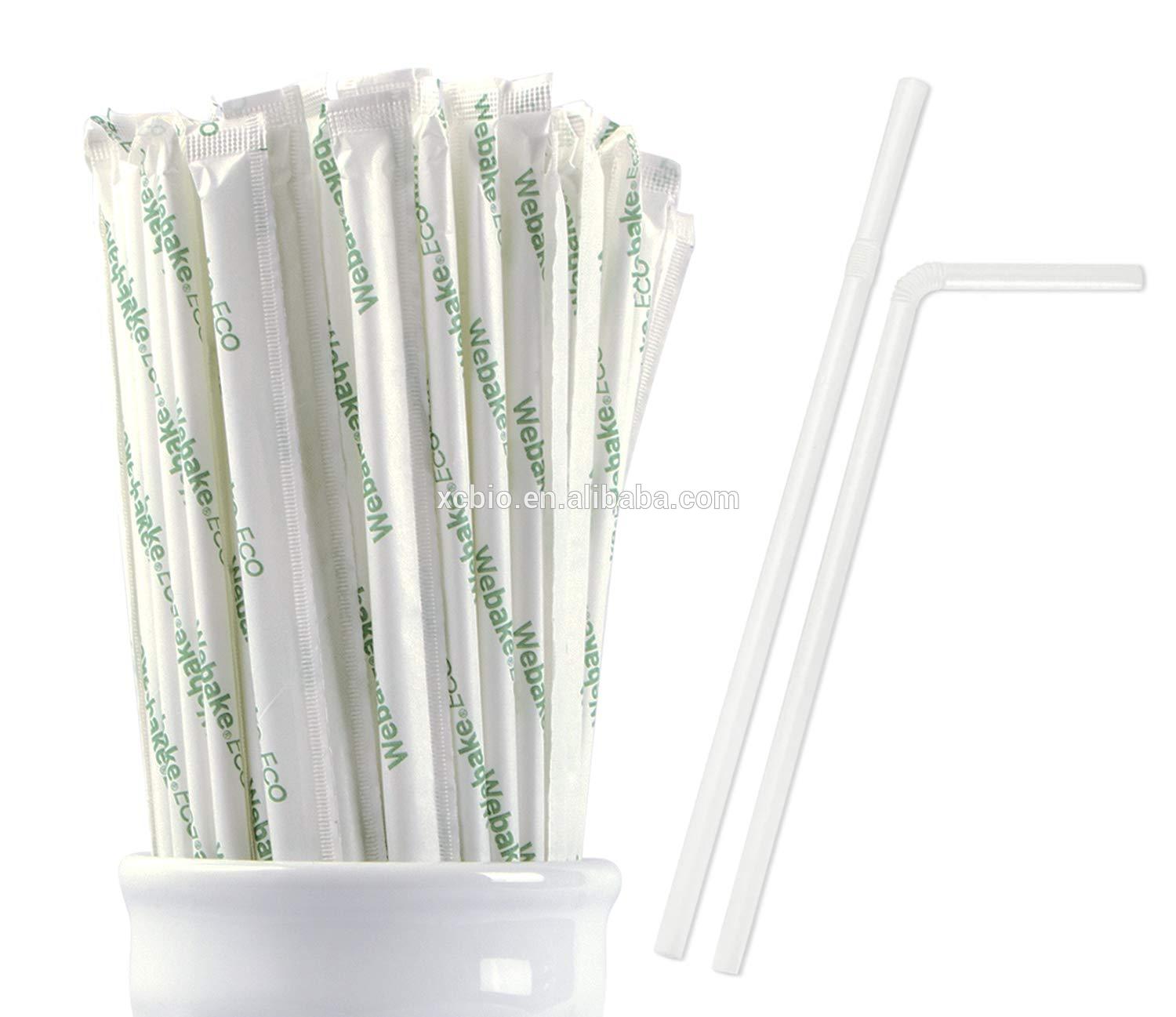 100% biodegradable curved plant based compostable drinking straw with customized wraps and box
